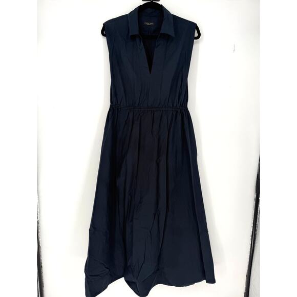 Rag and Bone Dress Joan Poplin Midi Dress in Black Size Large Cotton Collared - Picture 2 of 9